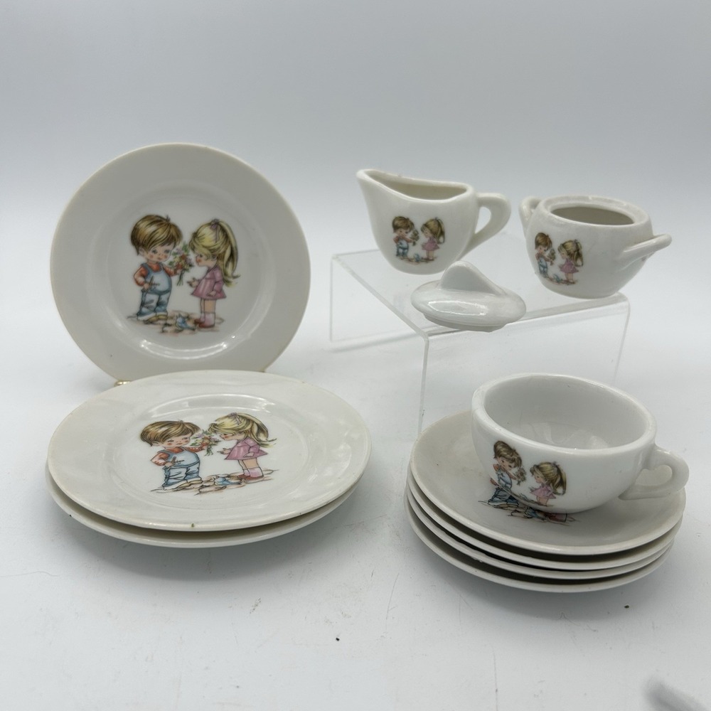 Vintage 1950s Grantcrest Child's Tea Set 11 Pieces replacement Boy Girl Flower‎